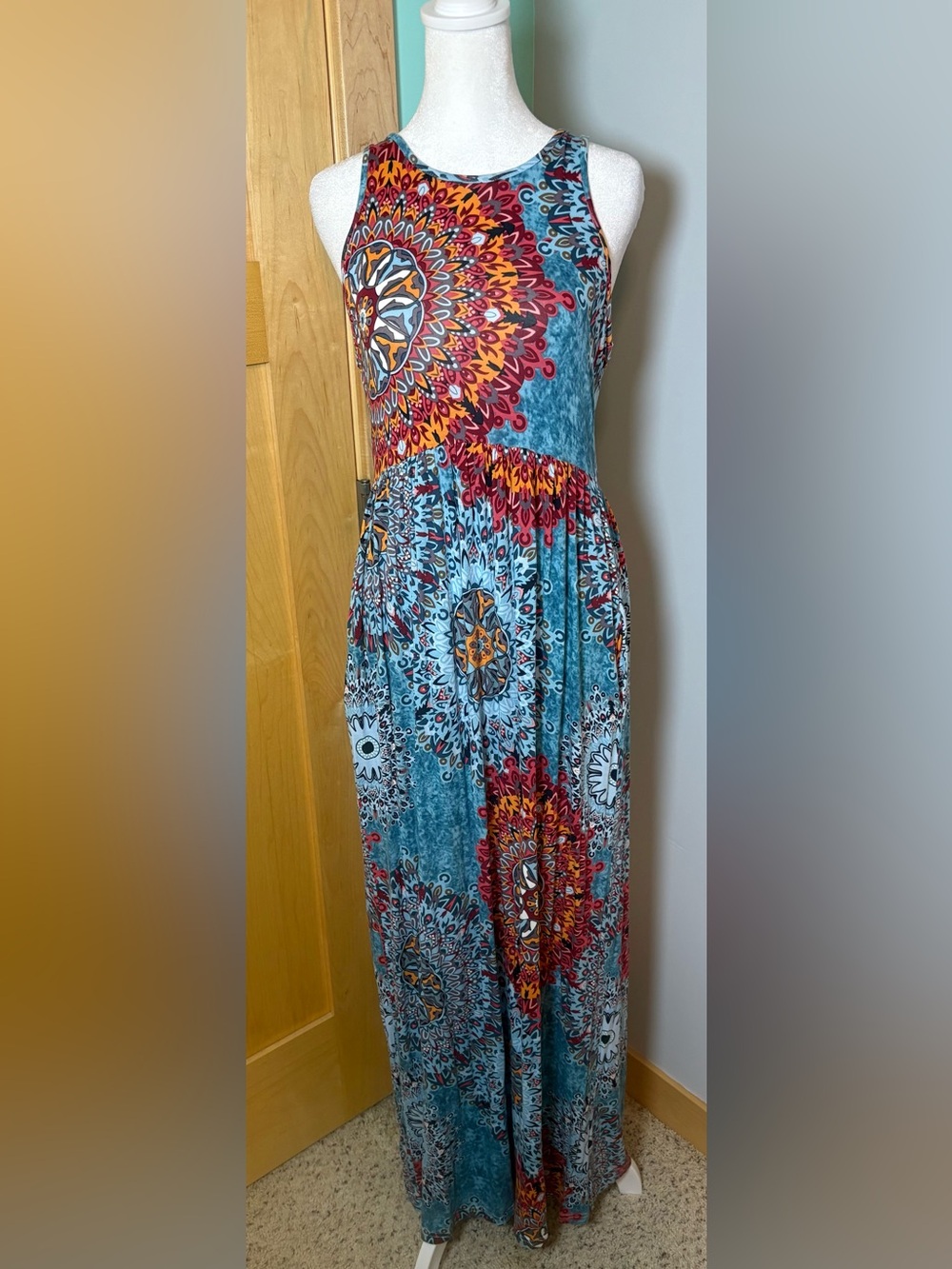 Grecerelle Boho Maxi Dress Large Colorful Mandala Print 59” Long